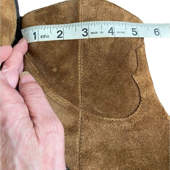 Very Volatile Chocolate Brown Suede Western Boots Chic Metal Detail Toe & Heel - Picture 10 of 14